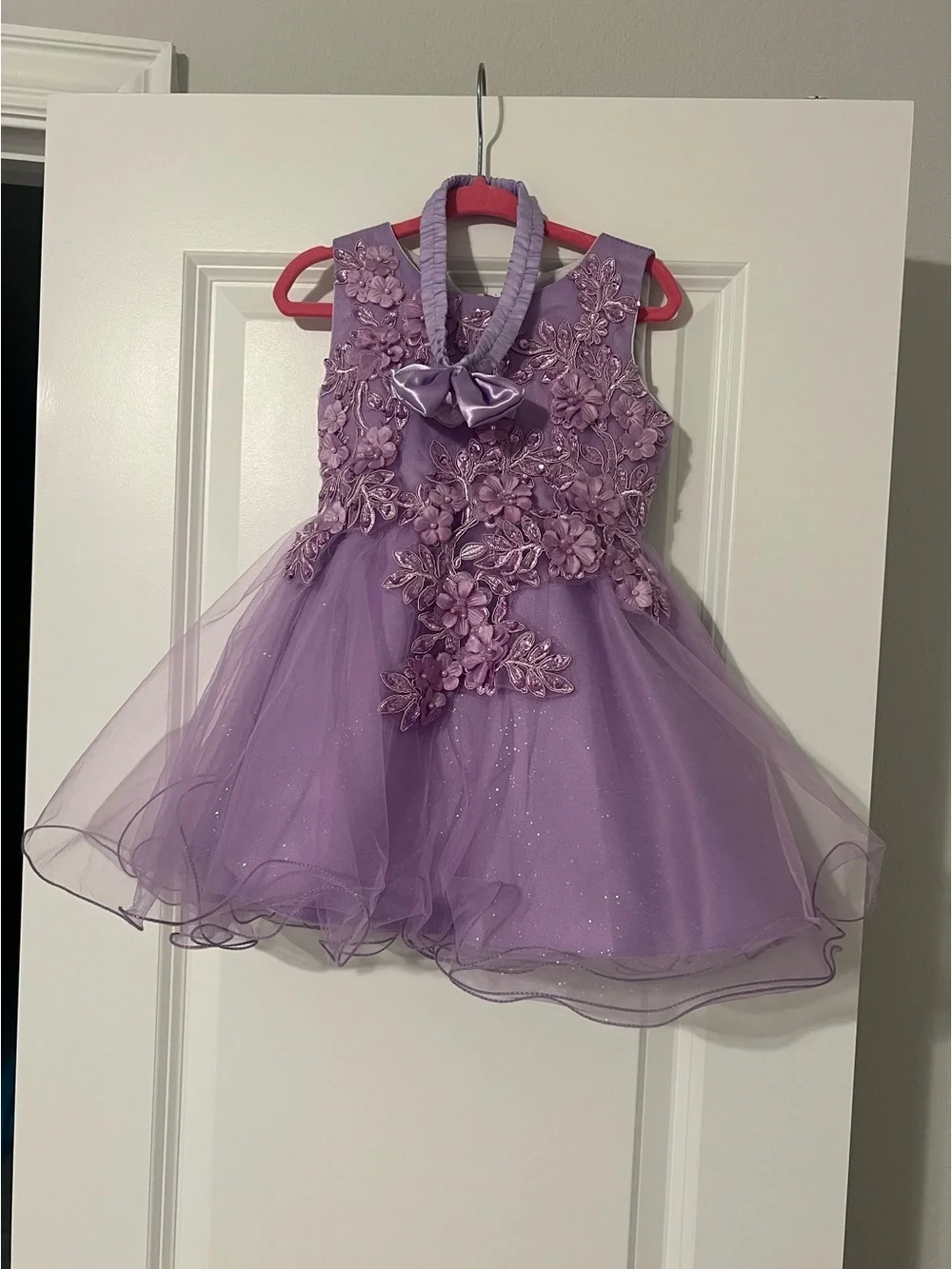 Girls Lavender Embroidered Tulle Party Dress with Bow